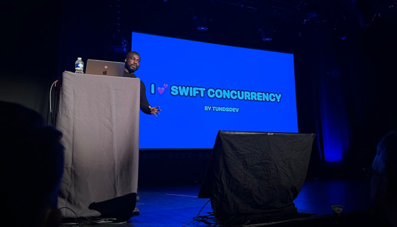 Me giving a speech at FrenchKit in Paris about Swift Concurrency